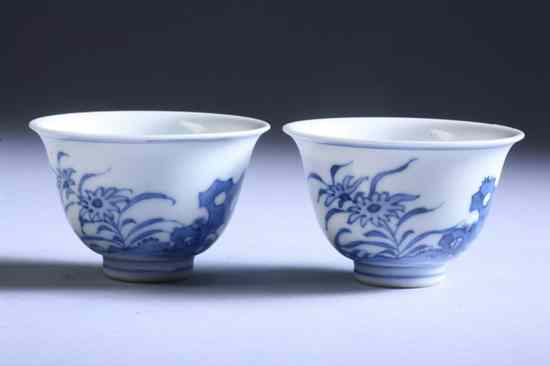 Appraisal: PAIR CHINESE BLUE AND WHITE PORCELAIN BOWLS Chenghua six-character underglazed