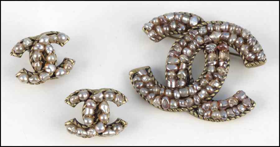 Appraisal: CHANEL FAUX PEARL DEMI-PARURE Comprised of an interlocking logo brooch