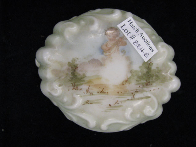 Appraisal: Wavecrest Art Glass Dresser Box cherub on cover blown-out rococo