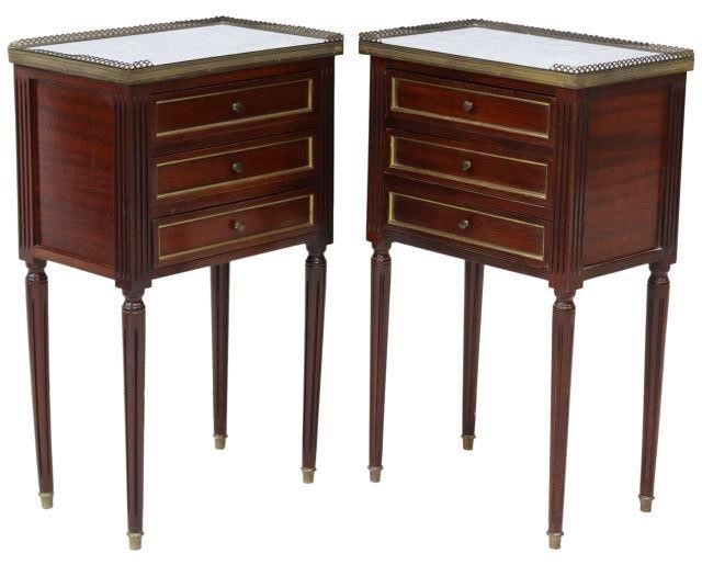 Appraisal: pair French Louis XVI style mahogany nightstands th c pierced