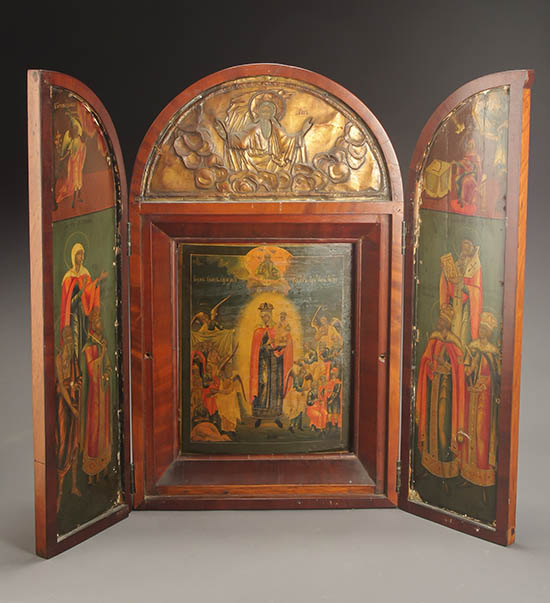 Appraisal: Russian Triptych Icon of the Mother of God of Smolensk