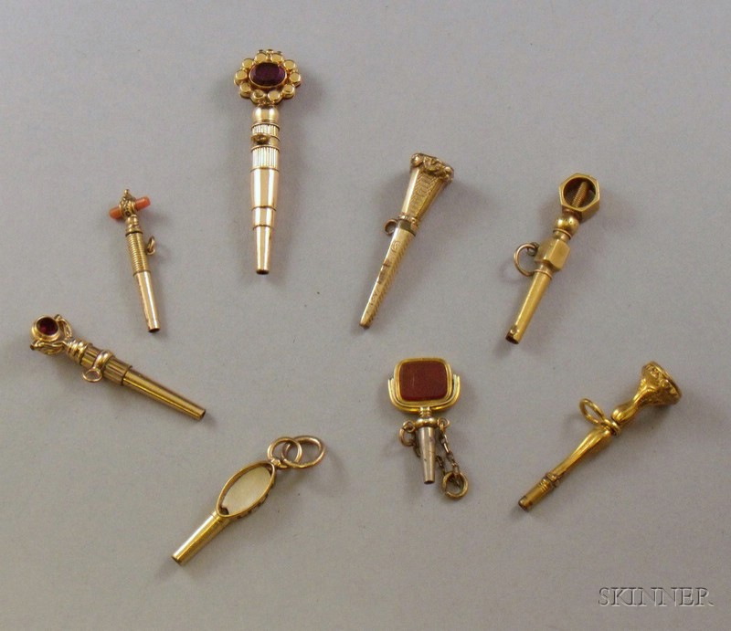 Appraisal: Eight Victorian Watch Keys many mounted with onyx or crystal