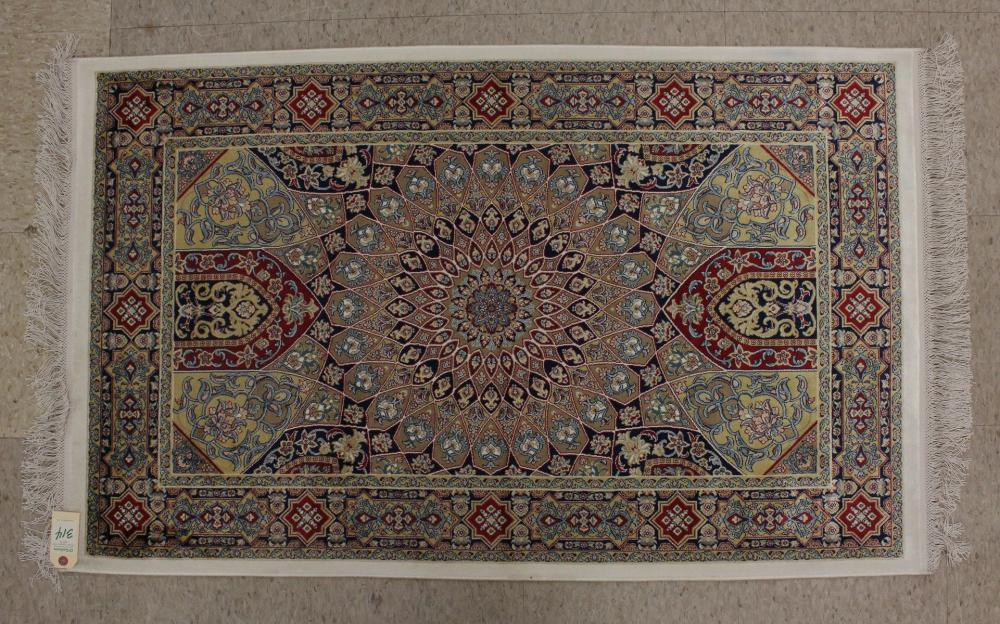 Appraisal: HAND KNOTTED 'BAMBOO SILK' AREA RUG central rosette medallion and