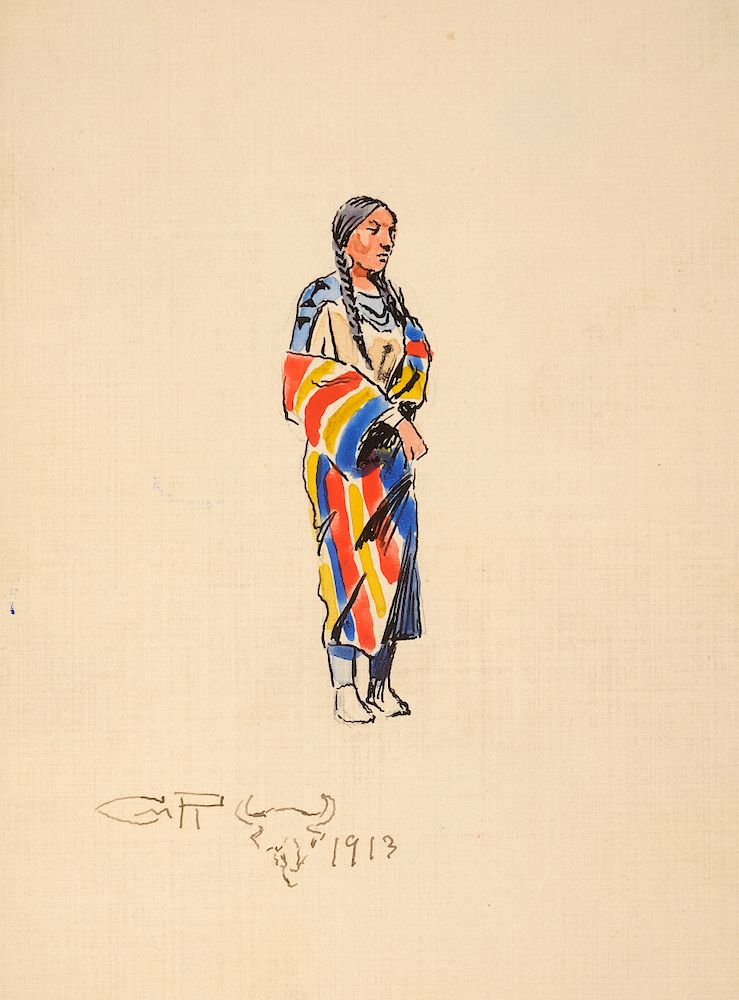 Appraisal: Charles M Russell Indian Woman Logger Exclusive on Bidsquare CHARLES