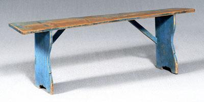 Appraisal: Blue-painted pine bucket bench pine throughout with through-tenon construction American