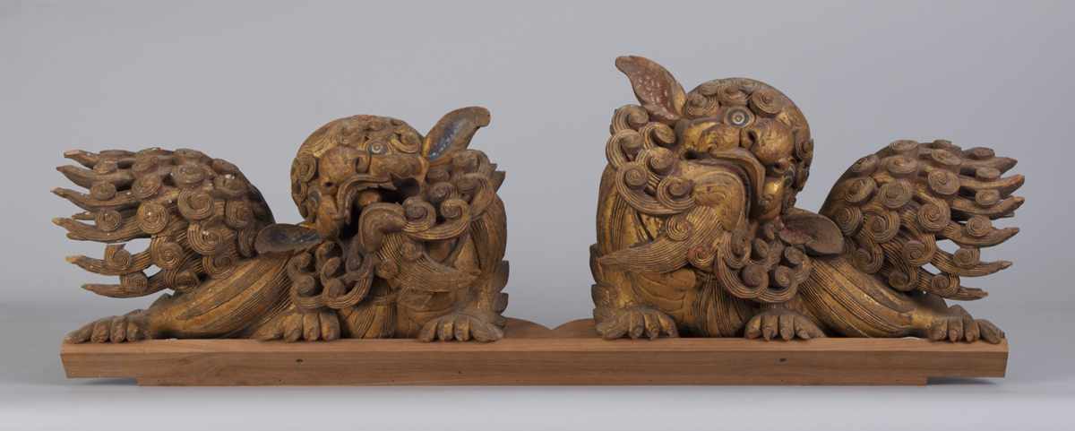 Appraisal: Pair of th Cent Carved Gilt Foo Dogs Minor loss