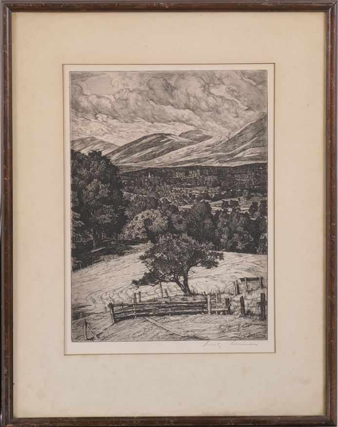 Appraisal: LUIGI LUCIONI - THE STEEPLE IN THE MOUNTAINS Etching x