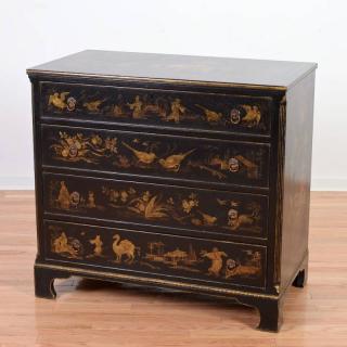 Appraisal: Kittinger George III style black japanned chest th c h