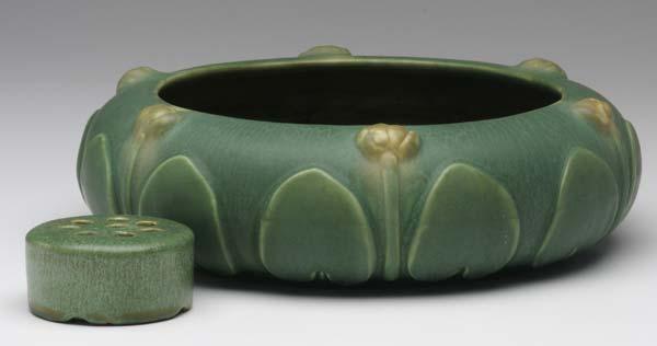 Appraisal: HAMPSHIRE Low bowl in matte green with leaves and buds