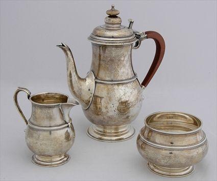 Appraisal: ENGLISH SILVER THREE-PIECE AFTER DINNER COFFEE SERVICE Peter Guille Ltd