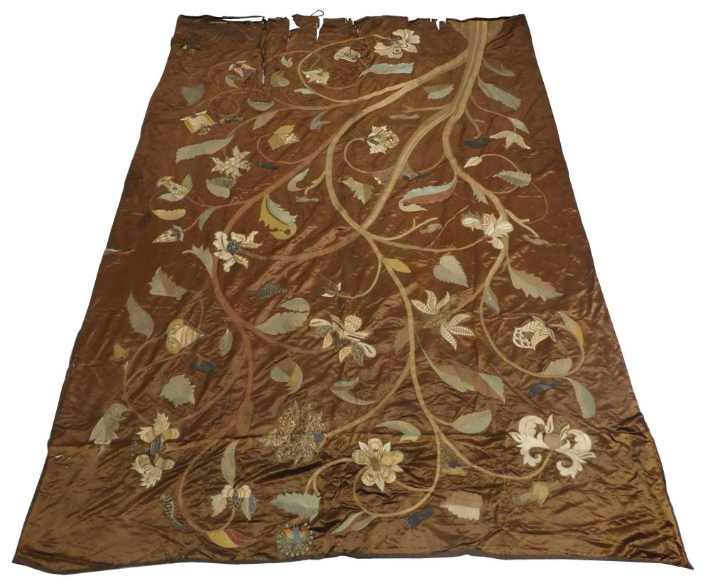 Appraisal: TEXTILES Embroidered silk hanging with metallic thread and silk embroidery