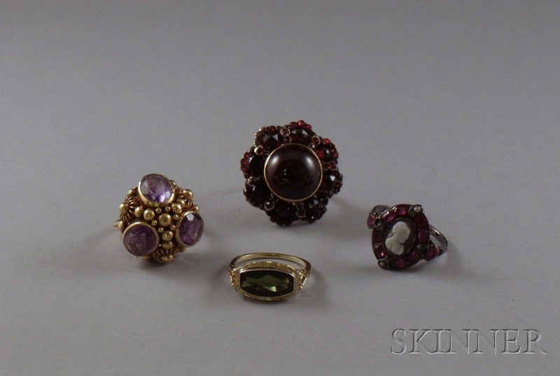 Appraisal: Four Assorted Rings including an antique ruby and cameo ring