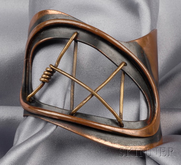 Appraisal: Artist-designed Copper Cuff Art Smith c the patinated cuff with