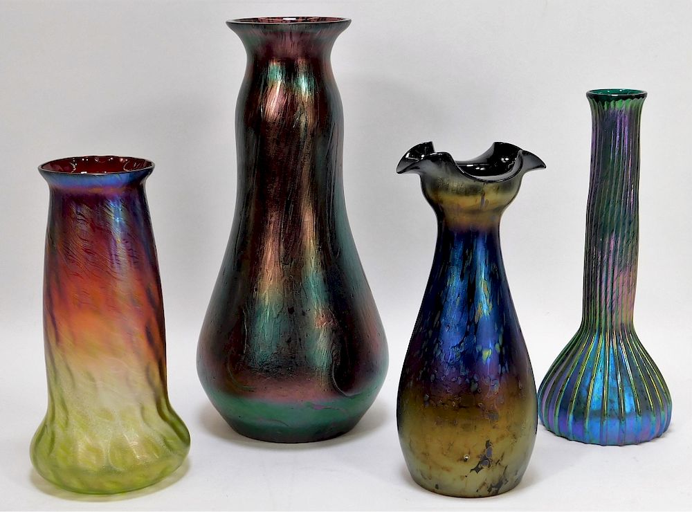 Appraisal: Assorted Bohemian Czech Art Glass Vases Bohemia th Century Lot