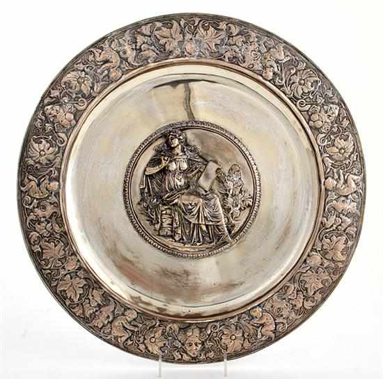 Appraisal: Fine silverplate charger probably Elkington circa wide ornate pictorial border