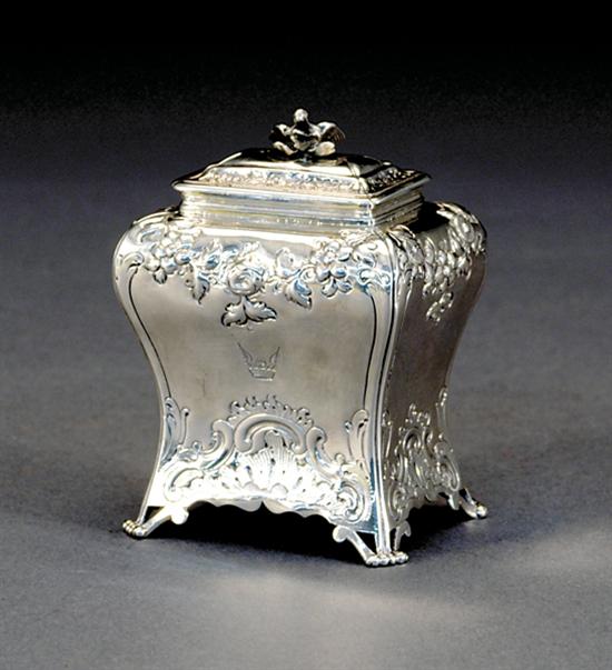 Appraisal: English sterling caddy Daniel Smith Robert Sharp dated bird finial