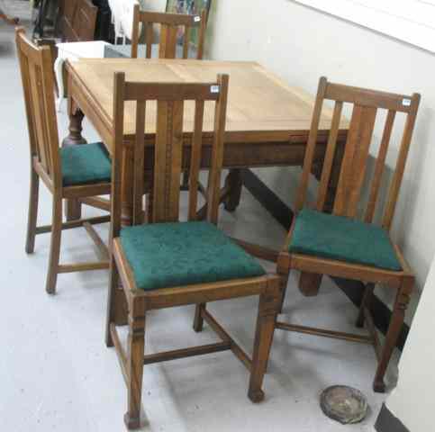 Appraisal: OAK DRAW-LEAF DINING TABLE AND FOUR CHAIRS English early th