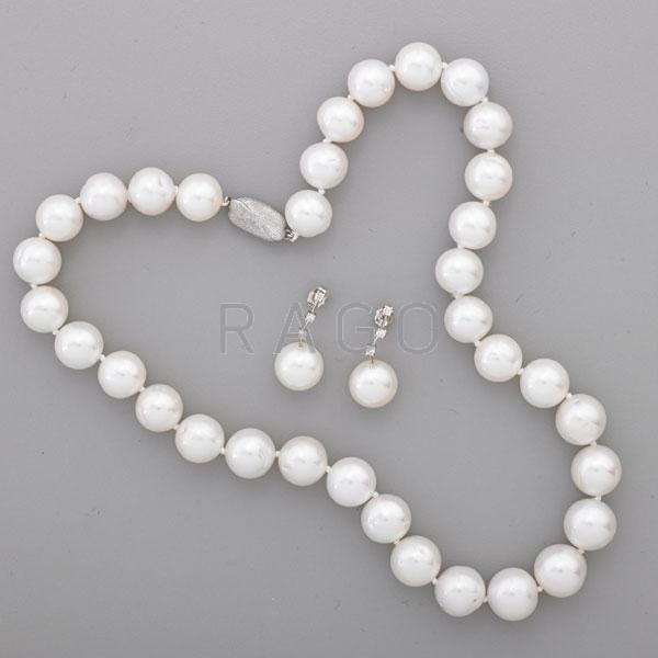 Appraisal: CULTURED PEARL AND DIAMOND HALF SUITE Condition Report