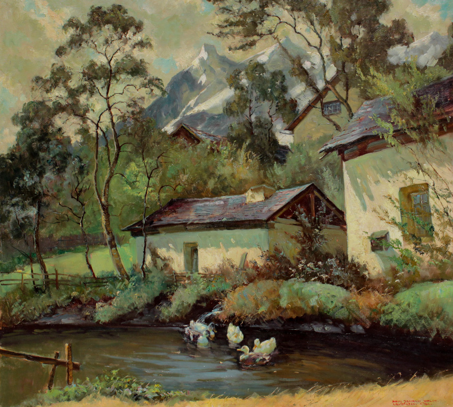 Appraisal: WALCH Paul Johann German - Swiss Village Landscape with Ducks