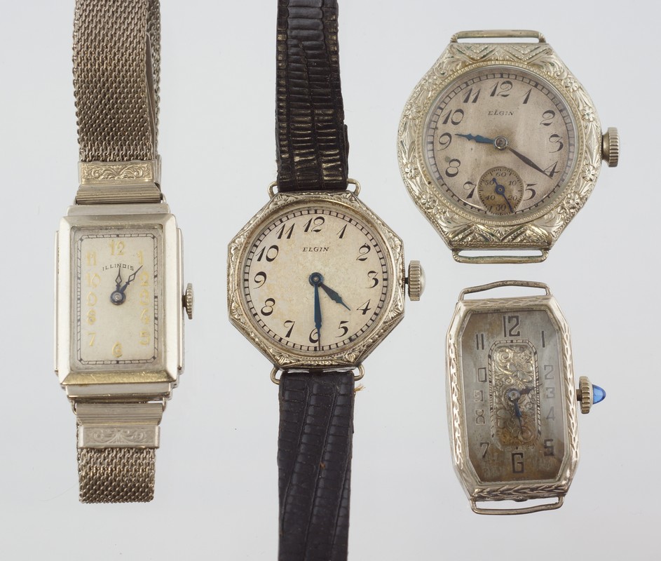 Appraisal: K WG ladies wrist watches engraved or deco cases