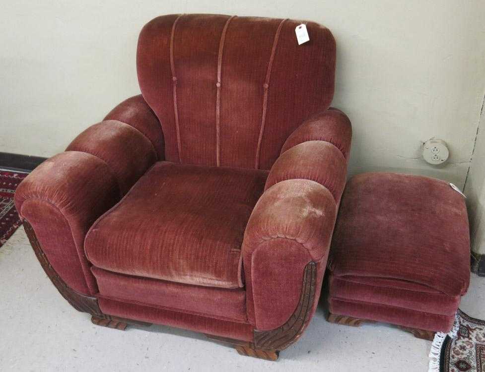 Appraisal: ART DECO ROCKING EASY CHAIR AND MATCHING OTTOMAN Central Furniture