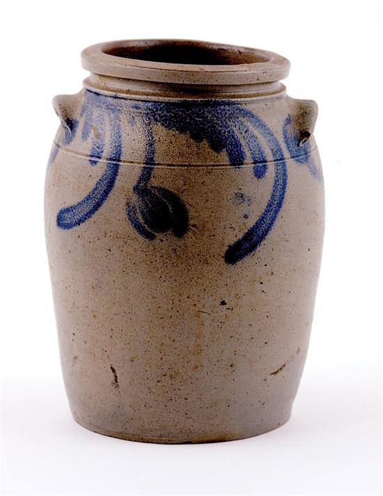 Appraisal: Southern salt-glazed stoneware storage jar circa Baltimore Maryland gallon ovoid