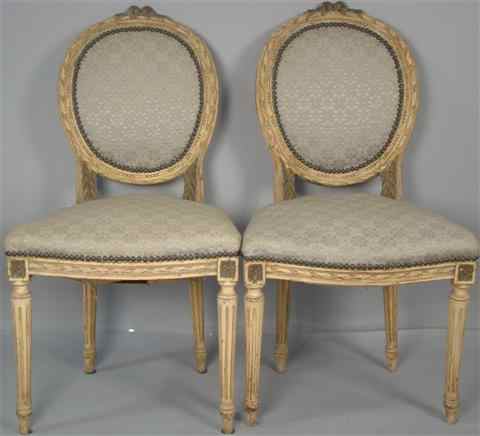 Appraisal: PAIR OF LOUIS XVI STYLE CHAIRS PAINTED SIDE CHAIRS probably