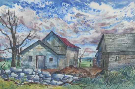 Appraisal: HENRY ROLIDER English b BARNS WITH STONE WALL signed lower