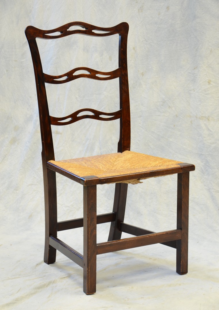 Appraisal: Mahogany New England Chippendale ladderback side chair with rush seat