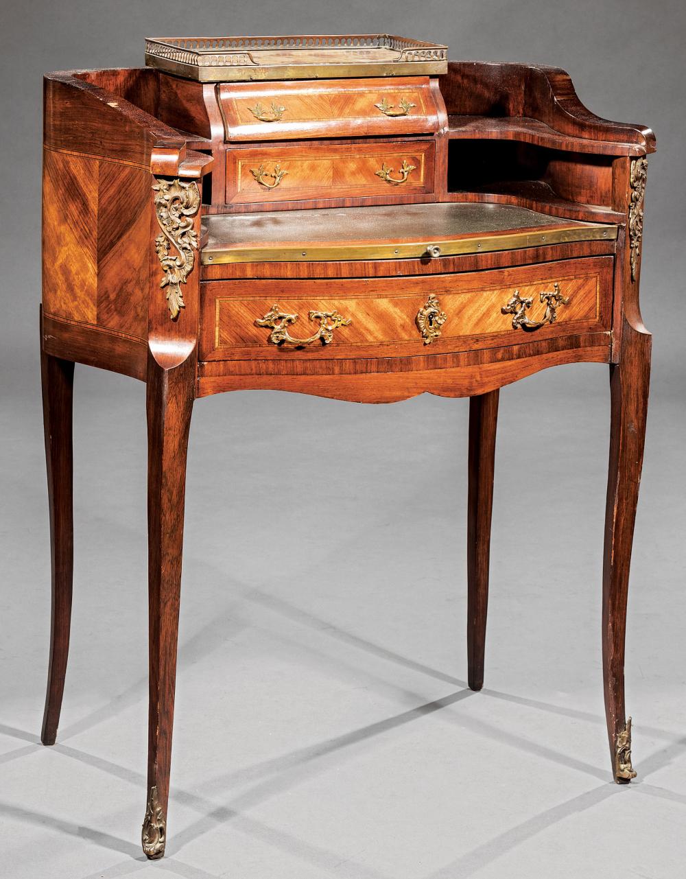 Appraisal: Louis XV-Style Bronze-Mounted Parquetry Lady's Writing Desk superstructure surmounted by