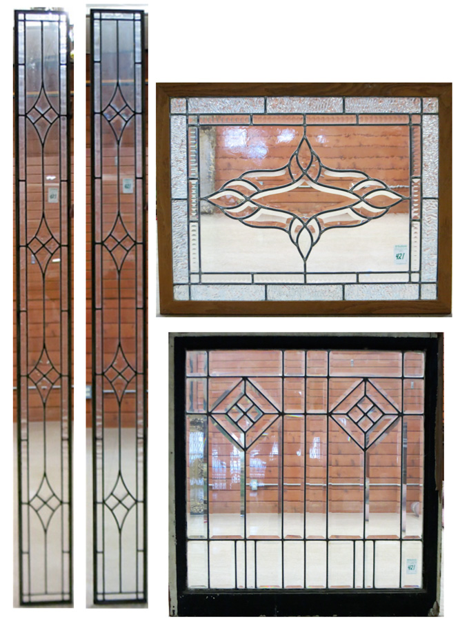 Appraisal: FOUR LEADED CLEAR AND BEVELED GLASS WINDOW PANELS x in