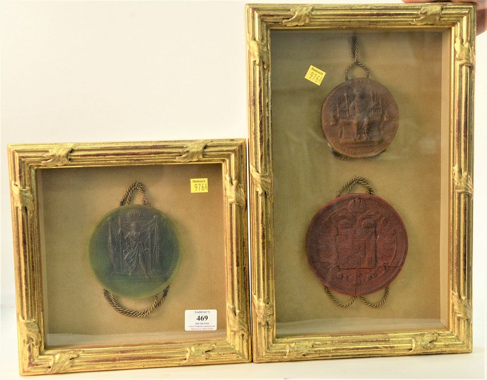 Appraisal: Two Piece Framed Lot of Three Large Royal Wax Seals