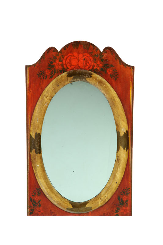 Appraisal: DECORATED MIRROR Ohio mid th century pine Original floral decorated