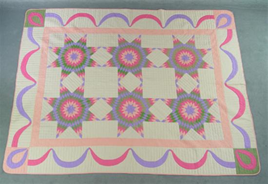 Appraisal: Cotton Patchwork Quilt Marked Pieced star pattern in bright pastels