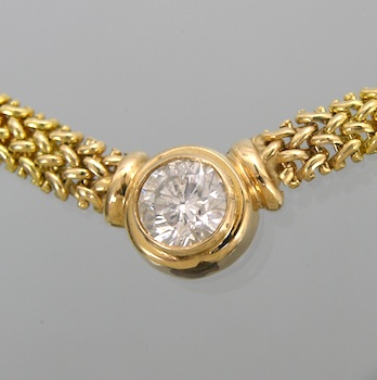 Appraisal: A Ladies' Diamond Solitaire Necklace k yellow gold mesh necklace