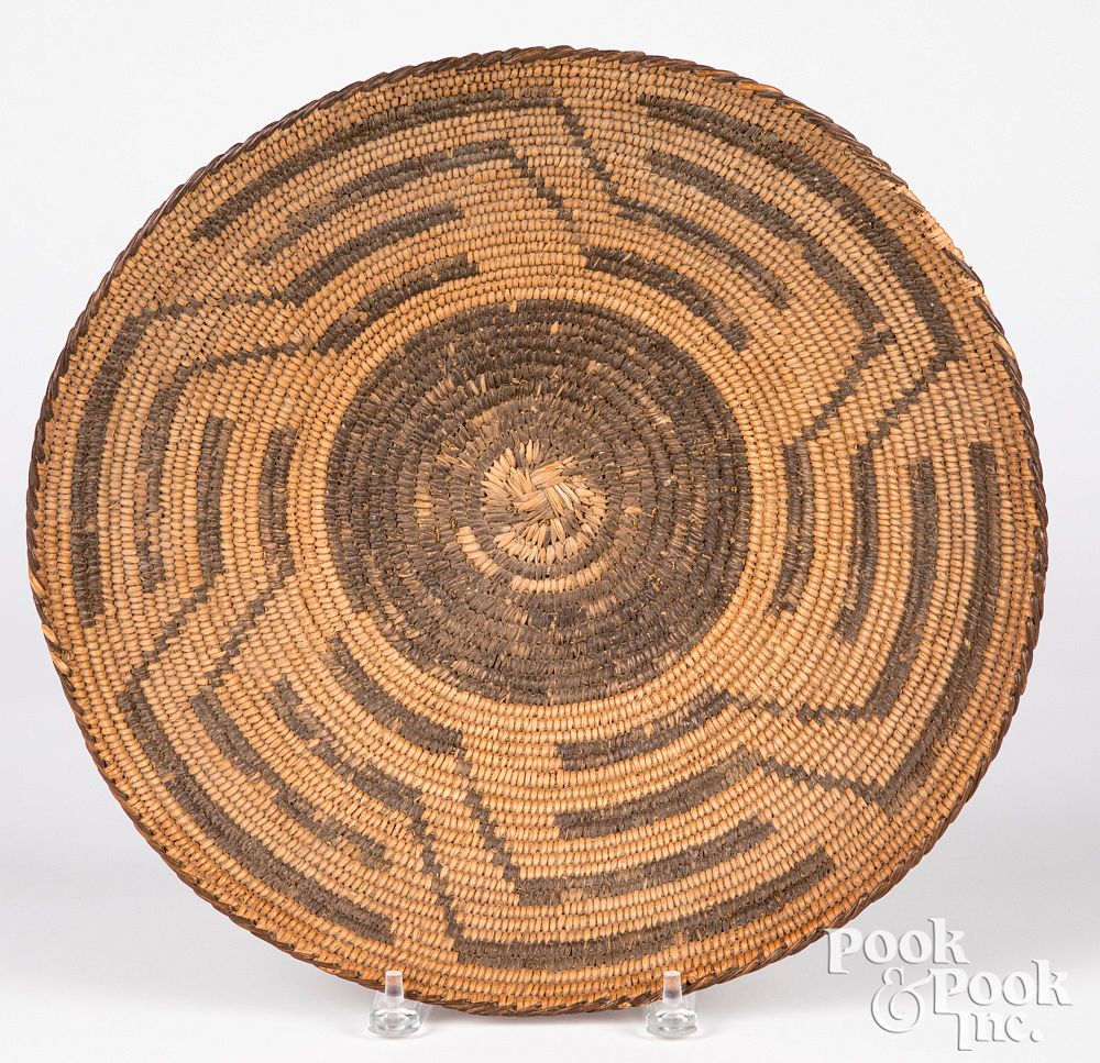 Appraisal: Large Pima Indian shallow coiled basket Large Pima Indian shallow