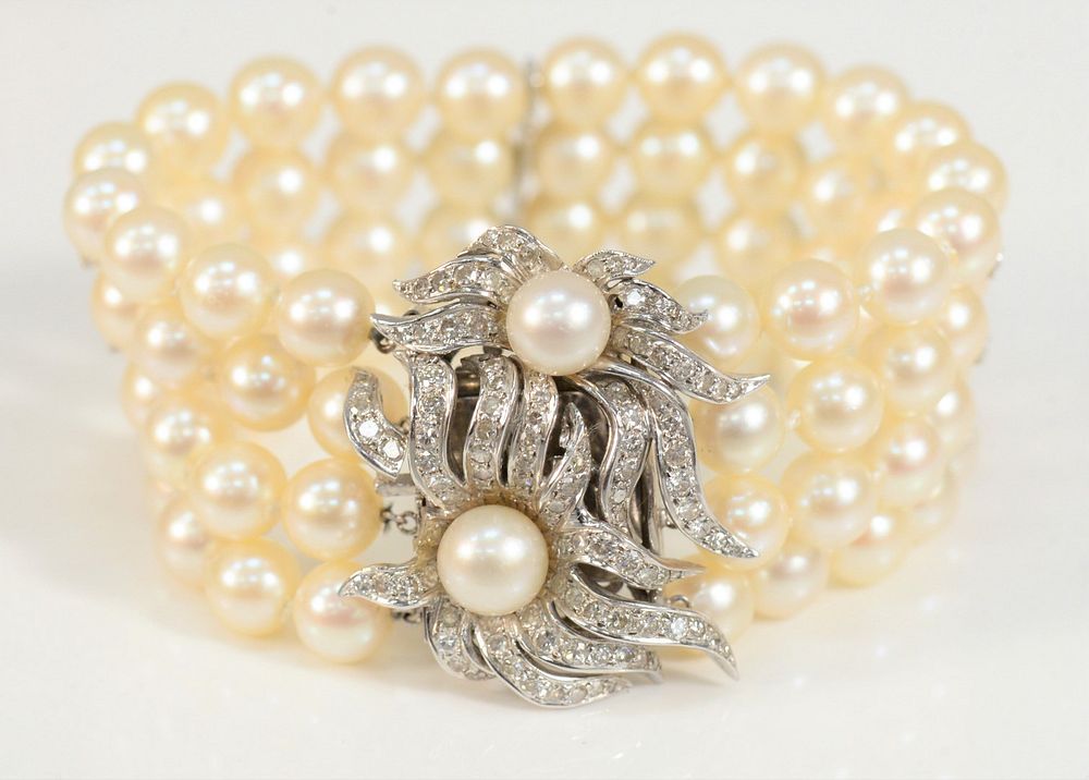 Appraisal: Pearl Four Strand Bracelet having large karat white gold clasp