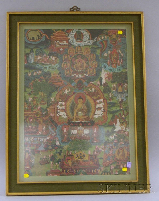 Appraisal: Framed Asian Gouache on Paper Buddhist Thangka sight size x