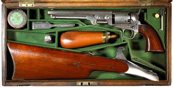 Appraisal: A scarce cased Colt Model Navy percussion revolver with shoulder