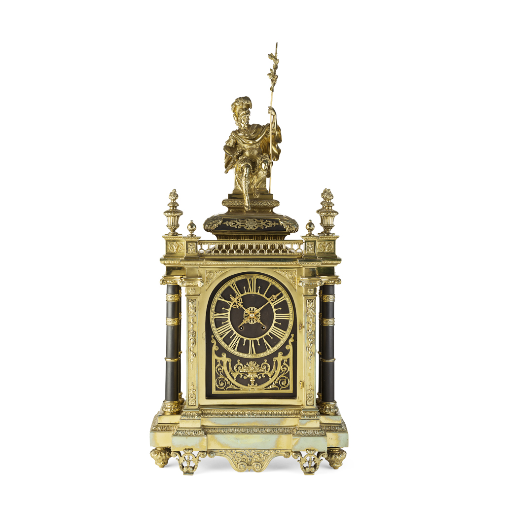 Appraisal: LARGE FRENCH BRASS AND EBONY MANTEL CLOCK TH CENTURY the