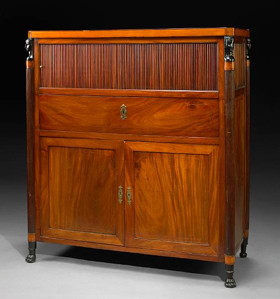 Appraisal: An Italian Neoclassical mahogany and satinwood secretary late th century