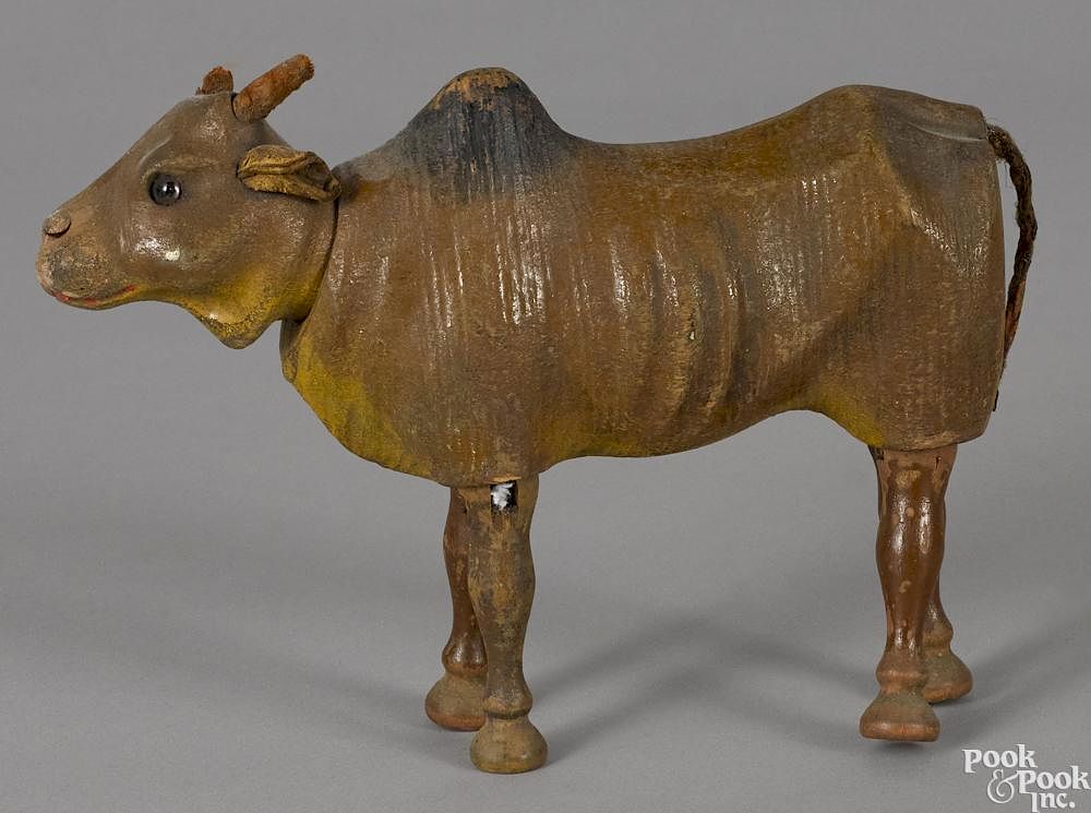 Appraisal: Schoenhut painted wood zebu wth glass eyes '' l Schoenhut