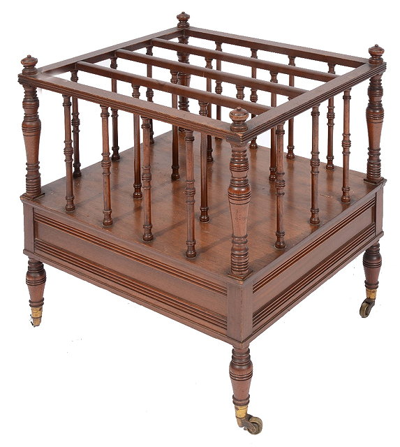 Appraisal: A VICTORIAN MAHOGANY FOUR DIVISIONAL CANTERBURY with spindle support on