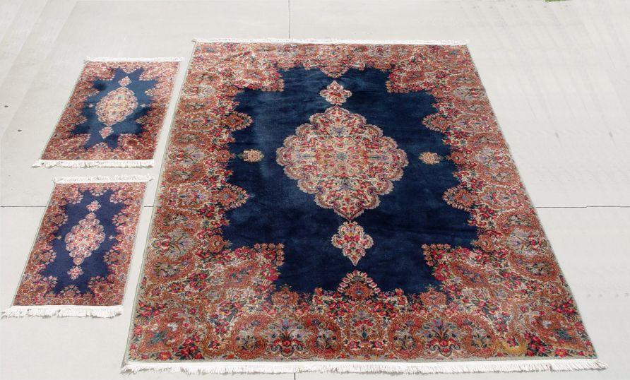 Appraisal: DARK BLUE KARISTAN KIRMAN DESIGN CARPETS ' '' x '