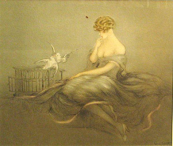 Appraisal: After Louis Icart Blue Bonnet Letter Tender Lesson H C