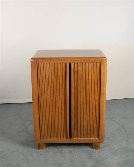 Appraisal: Heywood-Wakefield Small Wood Cabinet with Tambour Rolling Doors wheat color