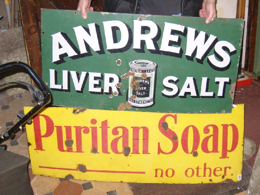 Appraisal: An enamel sign of rectangular form advertising Puritan Soap No