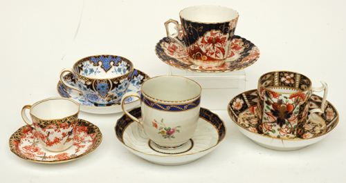 Appraisal: A COLLECTION OF FIVE ANTIQUE PORCELAIN CUPS AND SAUCERS Including