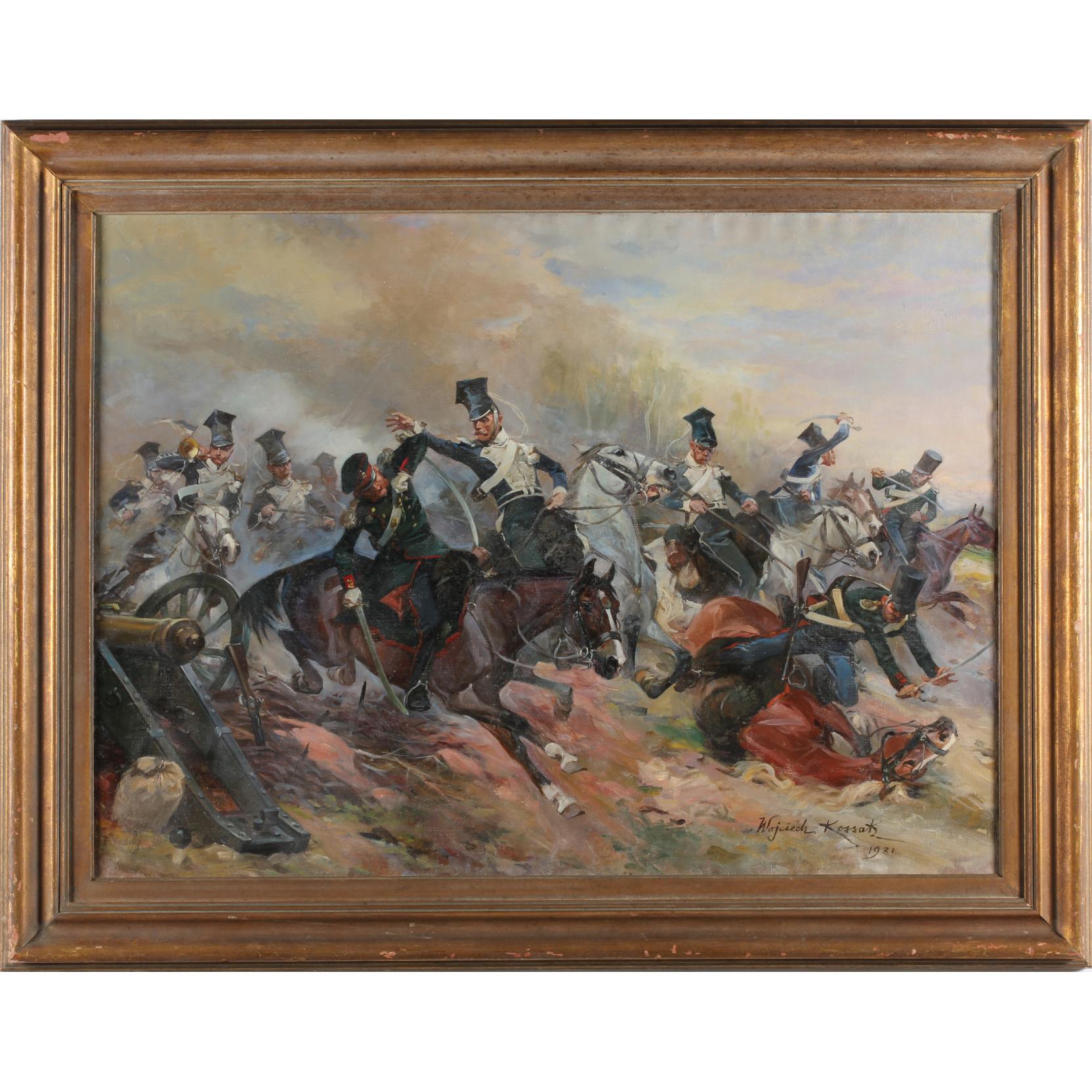 Appraisal: Wojciech Kossak Polish French - Cavalry Charge oil on canvas