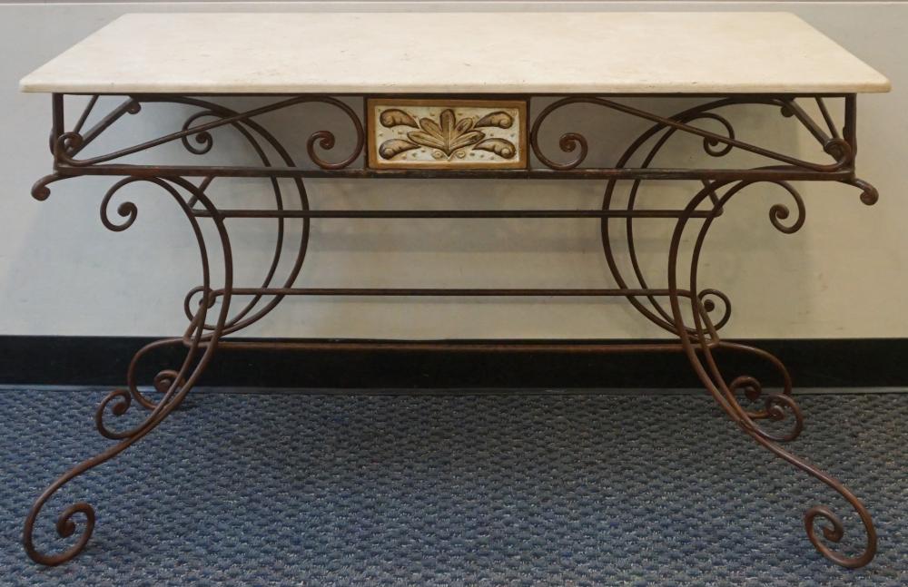 Appraisal: NEOCLASSICAL STYLE PATINATED METAL FAUX MARBLE TOP CONSOLE TABLE X